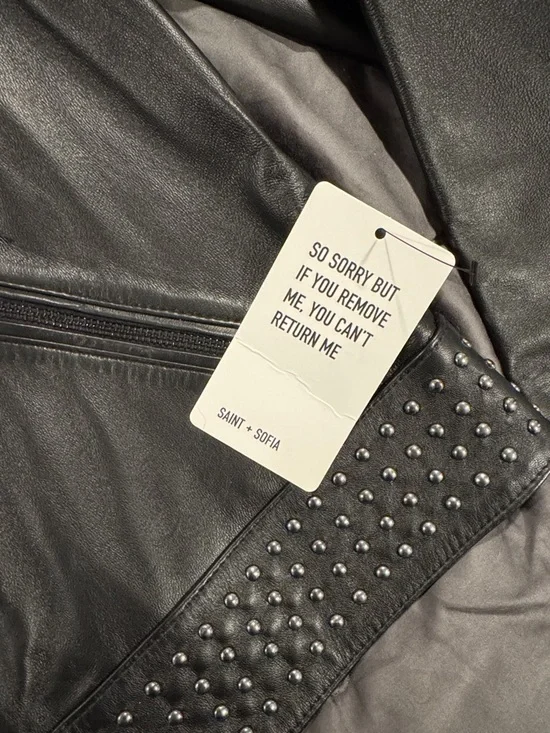 Saint + Sofia Large L Black Studded Leather Moto Jacket NWT - Picture 3 of 6